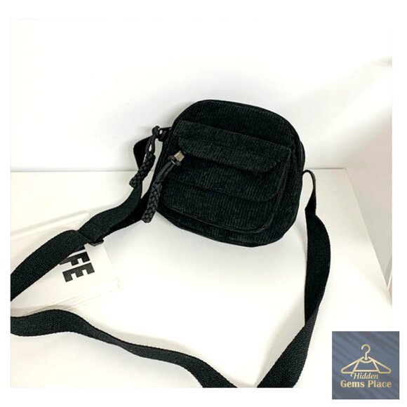 Corduroy Crossbody Bag with Adjustable Strap, Multiple Pockets - Picture 4 of 6